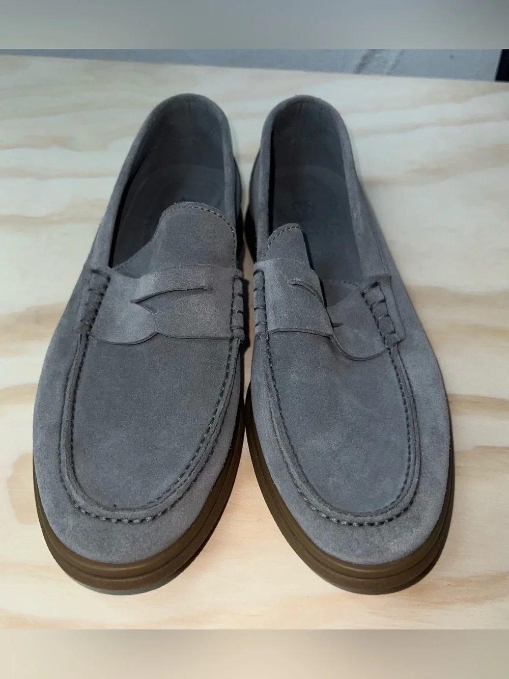 Brunello Cucinelli Suede Penny Loafers Mens Size EU 42 Grey Made In Italy